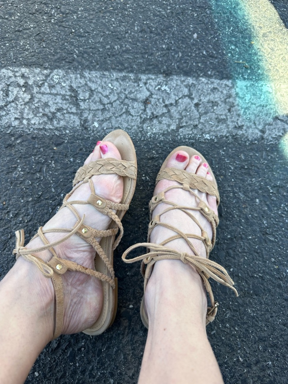Ivanka Trump Braided Lace-Up Sandals in Tan